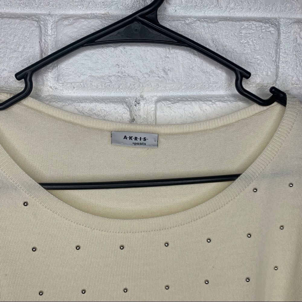 Akris Punto Sheer Wool Cream Embellished Sweater size 10 - Picture 2 of 7
